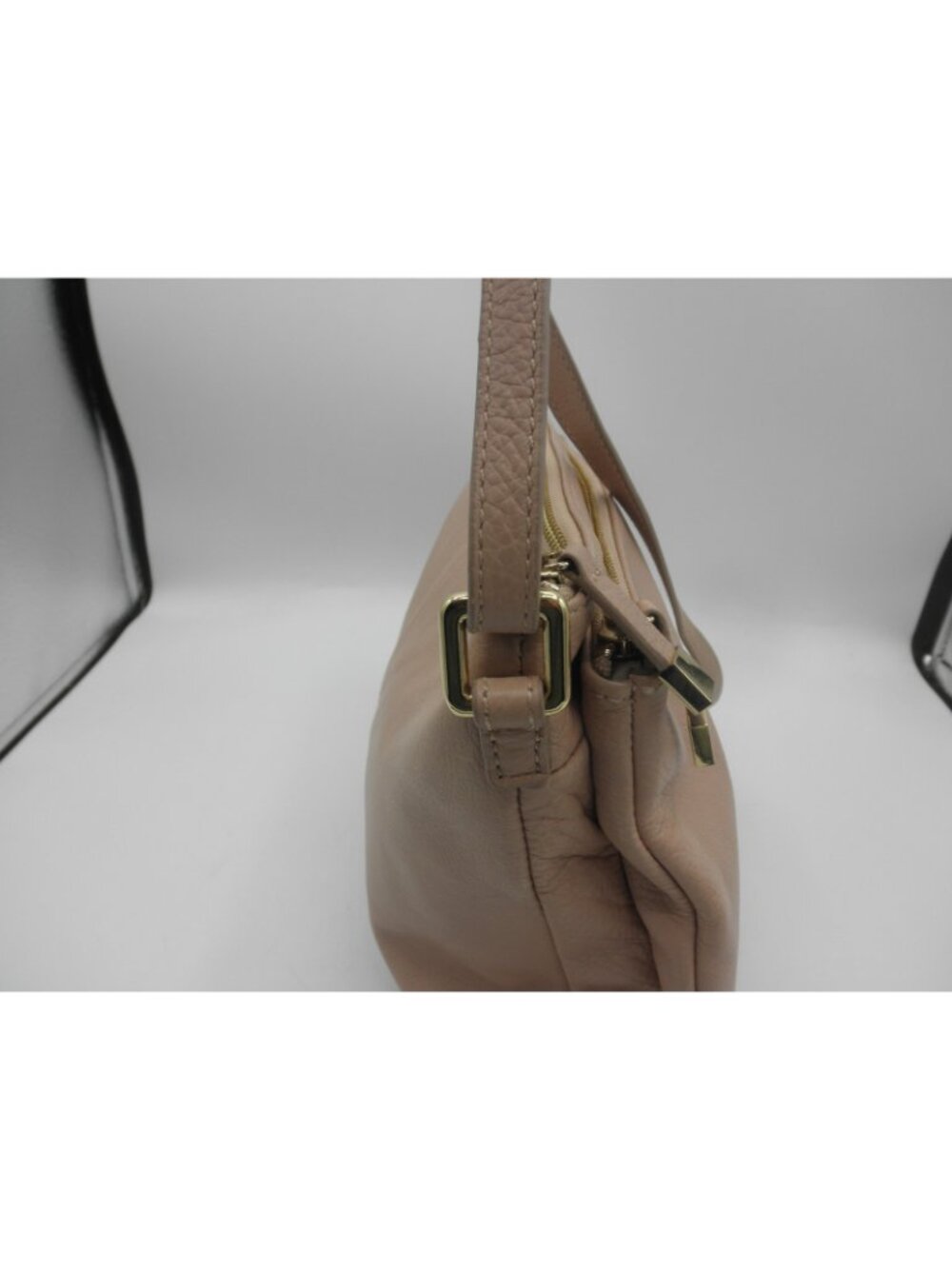 Margot Peach Blush Leather Double Top Zip Crossbody Shoulder Bag Genuine Leather - Picture 7 of 16